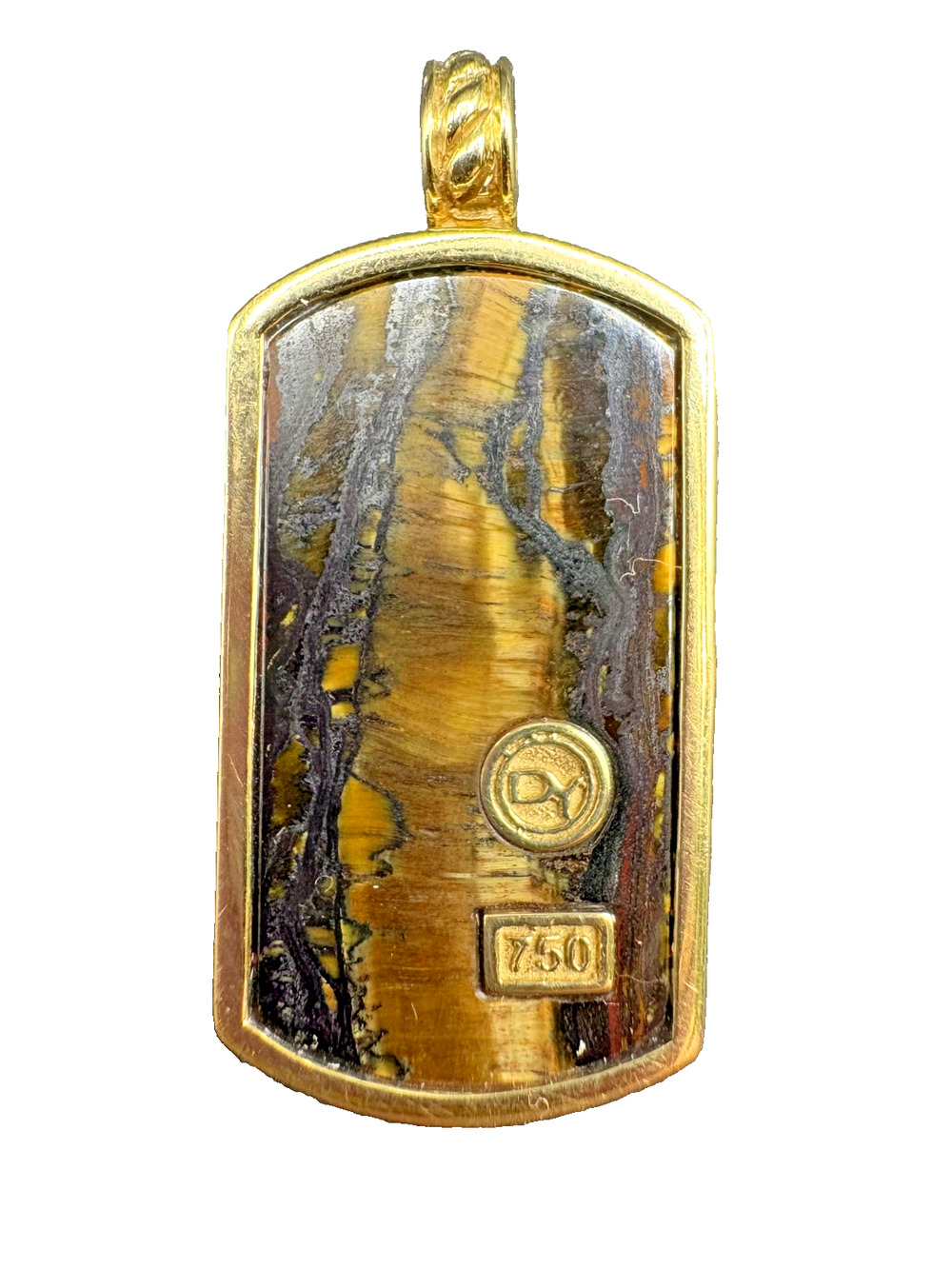 David Yurman 18 Karat Agate Dog Tag 18K Yellow Gold 750 RARE
